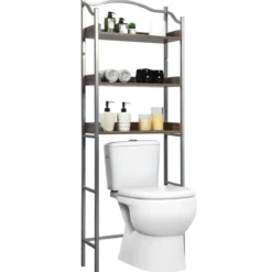 Platzsparendes Toilettenregal 3-stöckiges Badezimmerregal 61 x 22,5 x 167,5 cm Silber + Braun