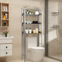 Platzsparendes Toilettenregal 3-stöckiges Badezimmerregal 61 x 22,5 x 167,5 cm Silber + Braun