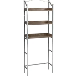 Platzsparendes Toilettenregal 3-stöckiges Badezimmerregal 61 x 22,5 x 167,5 cm Silber + Braun