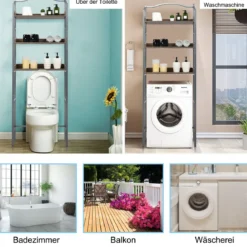 Platzsparendes Toilettenregal 3-stöckiges Badezimmerregal 61 x 22,5 x 167,5 cm Silber + Braun