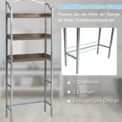 Platzsparendes Toilettenregal 3-stöckiges Badezimmerregal 61 x 22,5 x 167,5 cm Silber + Braun