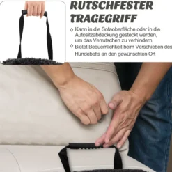 Plüschbett für Hunde mit rutschfester Unterseite abnehmbarem waschbarem Bezug & weicher Nackenrolle große 115 × 120 cm Schwarz