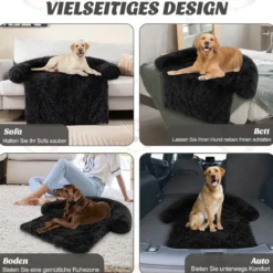Plüschbett für Hunde mit rutschfester Unterseite abnehmbarem waschbarem Bezug & weicher Nackenrolle große 115 × 120 cm Schwarz
