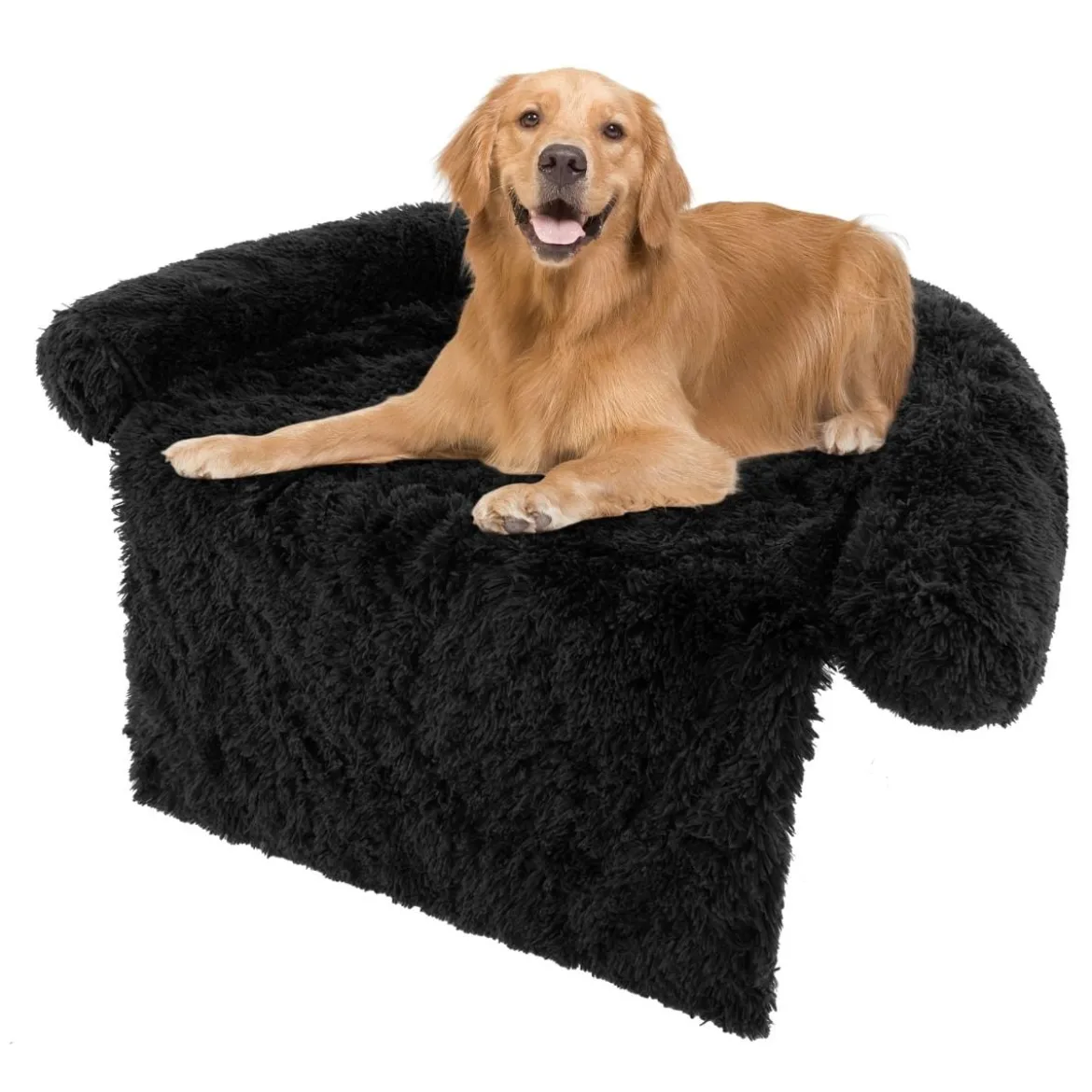 Plüschbett für Hunde mit rutschfester Unterseite abnehmbarem waschbarem Bezug & weicher Nackenrolle große 115 × 120 cm Schwarz