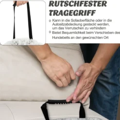 Plüschbett für Hunde mit rutschfester Unterseite abnehmbarem waschbarem Bezug & weicher Nackenrolle kleine 101 x 89 cm Grau-weiß