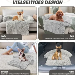 Plüschbett für Hunde mit rutschfester Unterseite abnehmbarem waschbarem Bezug & weicher Nackenrolle kleine 101 x 89 cm Grau-weiß