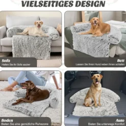 Plüschbett für Hunde mit rutschfester Unterseite abnehmbarem waschbarem Bezug & weicher Nackenrolle große 115 x 120 cm Grau-weiß