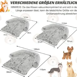 Plüschbett für Hunde mit rutschfester Unterseite abnehmbarem waschbarem Bezug & weicher Nackenrolle große 115 x 120 cm Grau-weiß