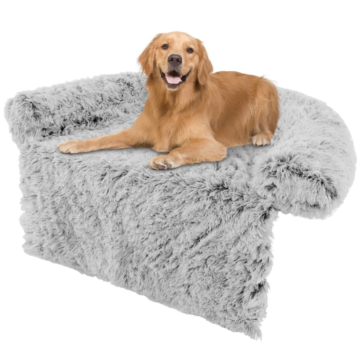 Plüschbett für Hunde mit rutschfester Unterseite abnehmbarem waschbarem Bezug & weicher Nackenrolle große 115 x 120 cm Grau-weiß