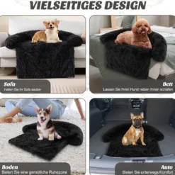Plüschbett für Hunde mit rutschfester Unterseite abnehmbarem waschbarem Bezug & weicher Nackenrolle kleine 101 x 89 cm Schwarz