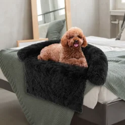 Plüschbett für Hunde mit rutschfester Unterseite abnehmbarem waschbarem Bezug & weicher Nackenrolle kleine 101 x 89 cm Schwarz