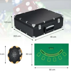 Pokerset 300 Chips Pokerkoffer mit 2 Kartendeck 5 Würfel Dealer Button Matte Kartenmischer & Kartengeber