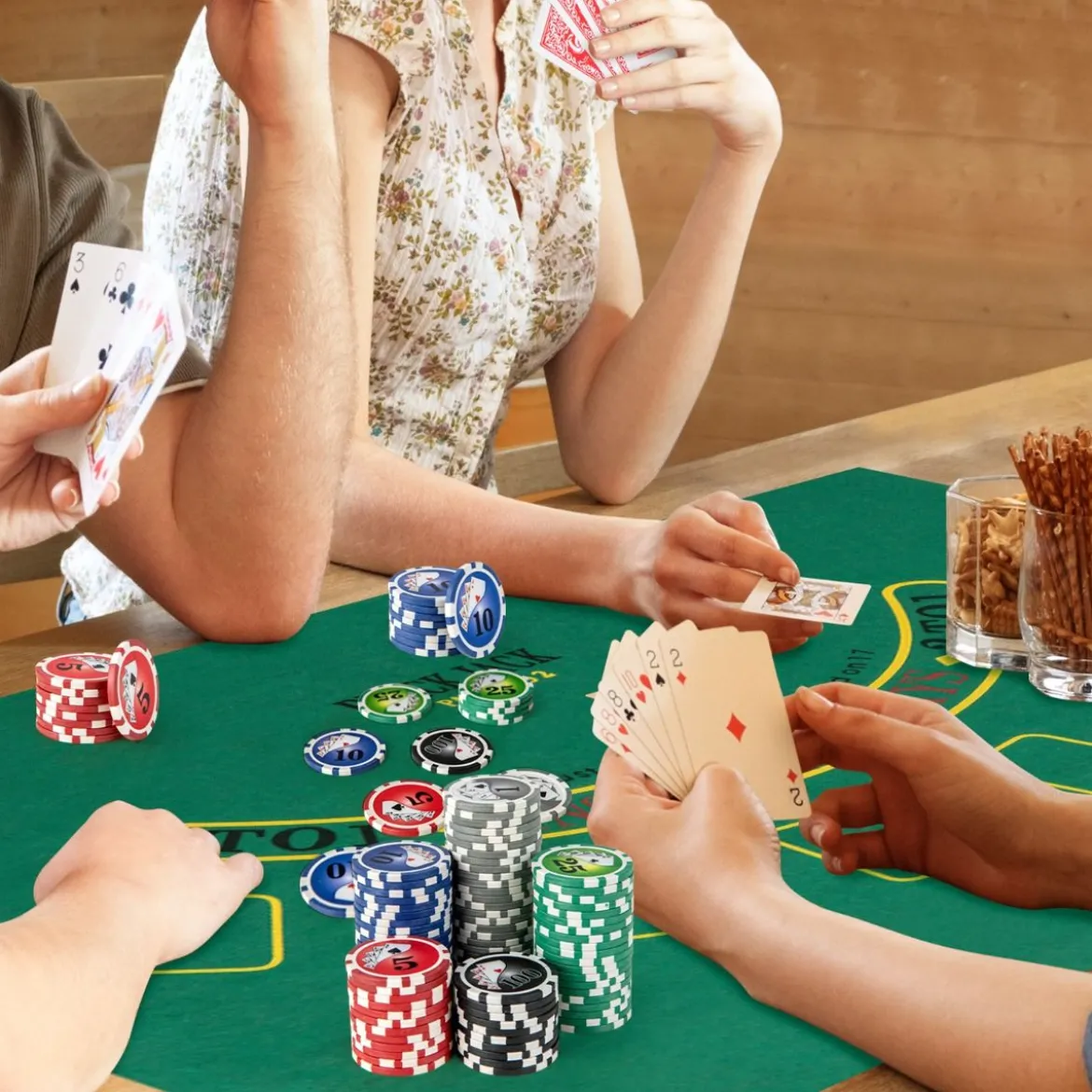 Pokerset mit 300 Laser-Chips & Pokerkoffer & 2 Spielkarten & 2 Schlüsseln Poker Komplett Set