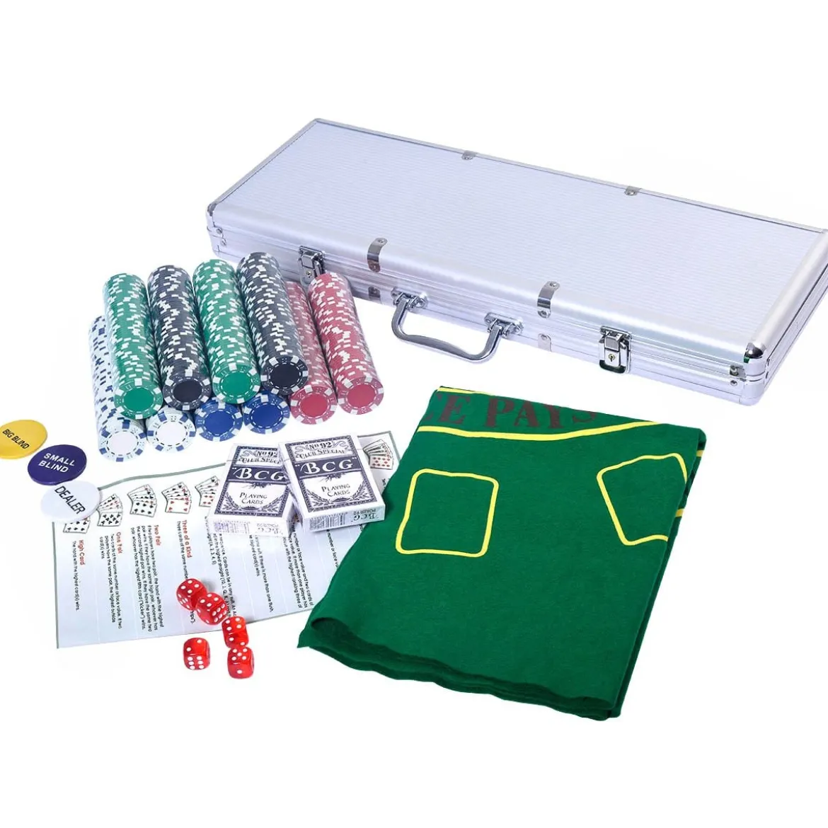Pokerset Pokerkoffer 500 Laser-Chips Alukoffer Alu Pokerkoffer + Tuch + 2 Pokerdecks