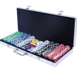 Pokerset Pokerkoffer 500 Laser-Chips Alukoffer Alu Pokerkoffer + Tuch + 2 Pokerdecks