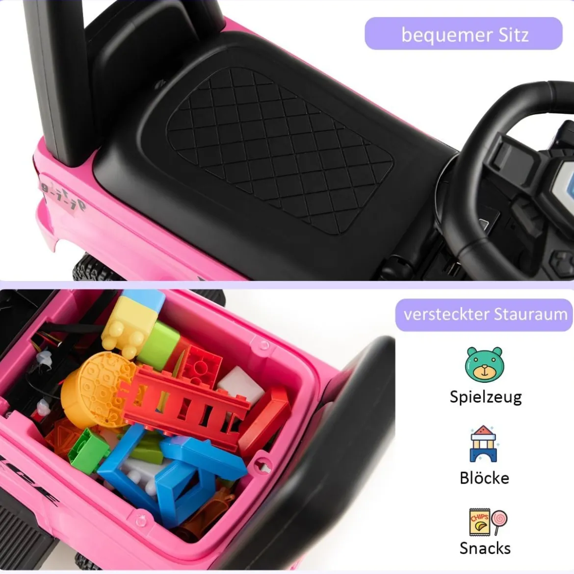 Polizei Elektroauto für Kinder 6V Elektrisches Kinderauto mit Stauraum Schwarz/Rosa/Weiß