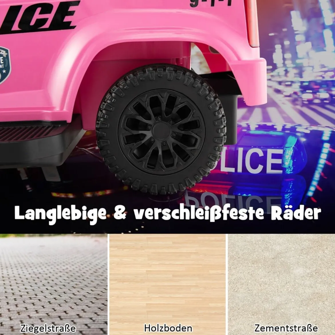 Polizei Elektroauto für Kinder 6V Elektrisches Kinderauto mit Stauraum Schwarz/Rosa/Weiß