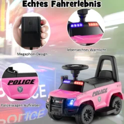 Polizei Elektroauto für Kinder 6V Elektrisches Kinderauto mit Stauraum Schwarz/Rosa/Weiß