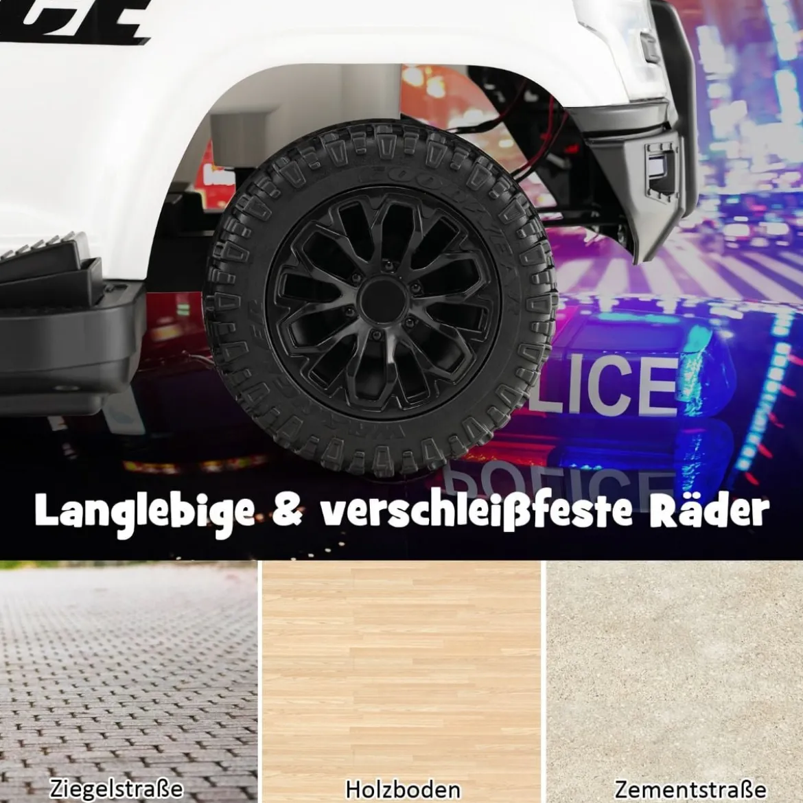 Polizei Elektroauto für Kinder 6V Elektrisches Kinderauto mit Stauraum Schwarz/Rosa/Weiß