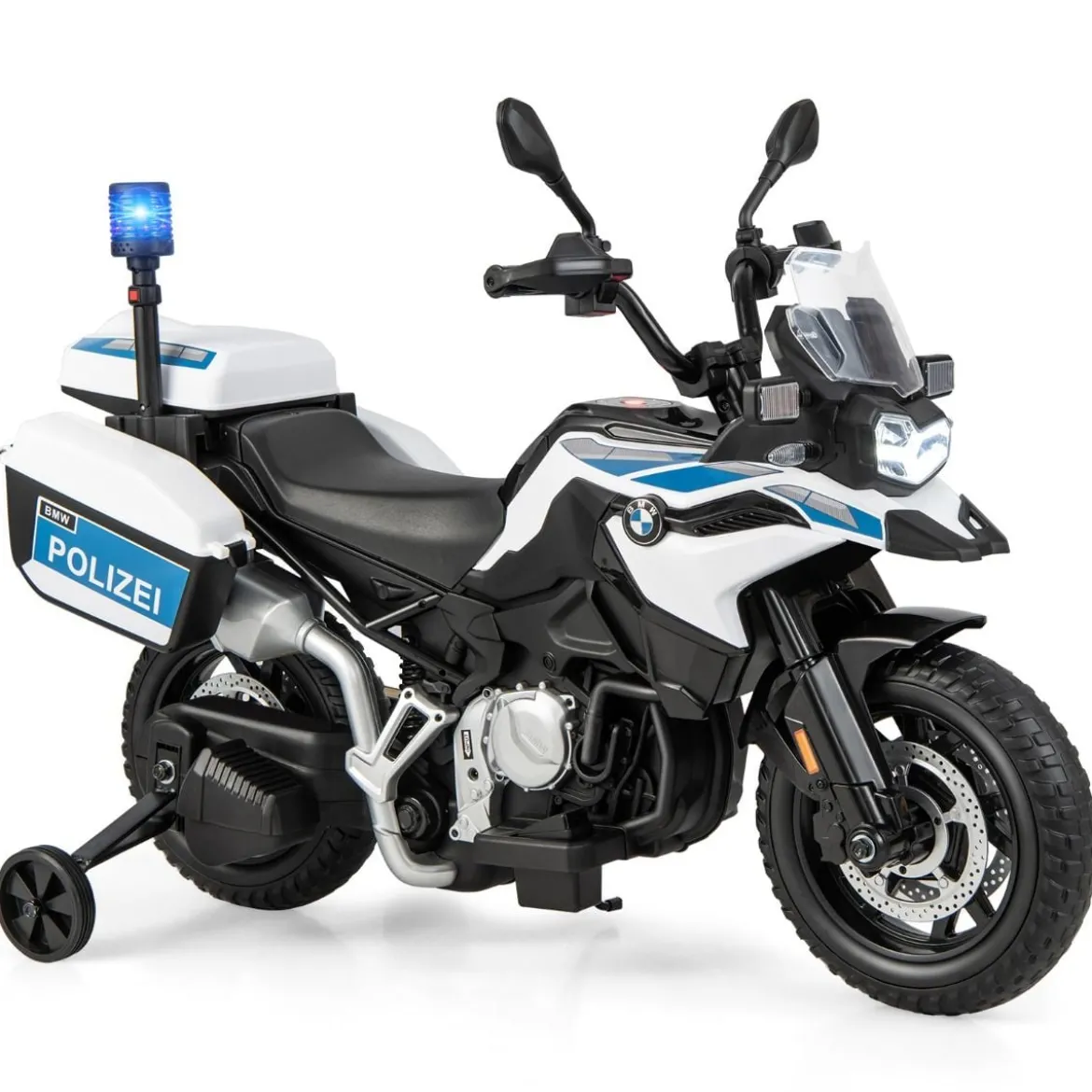Polizeimotorrad für Kinder Akkubetriebenes Motorrad mit 2 Stützrädern 110 x 82,5 x 63 cm Weiß