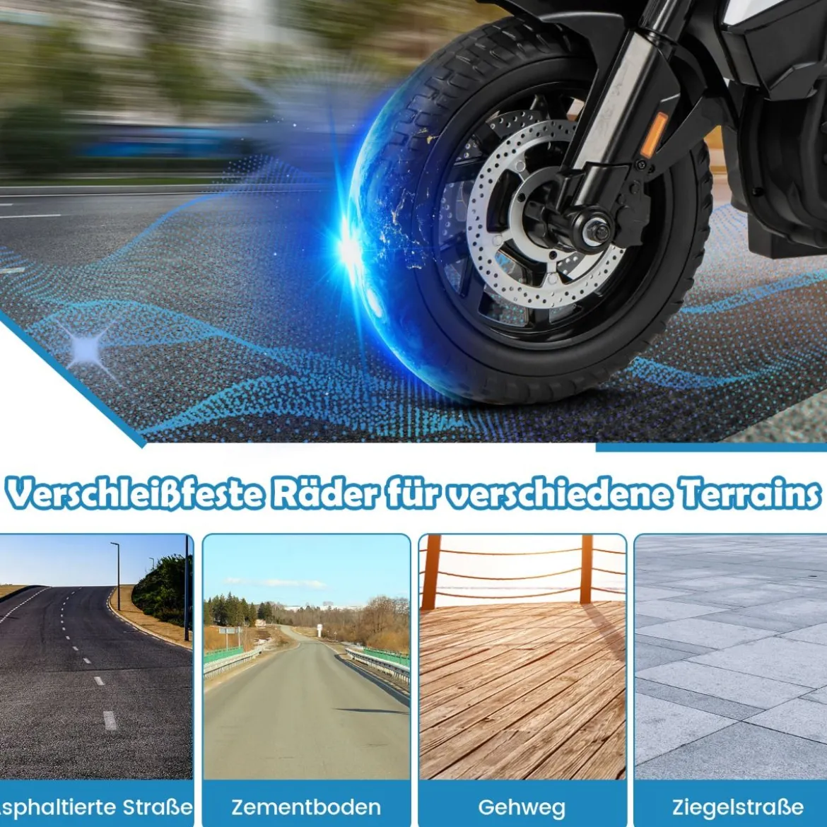 Polizeimotorrad für Kinder Akkubetriebenes Motorrad mit 2 Stützrädern 110 x 82,5 x 63 cm Weiß