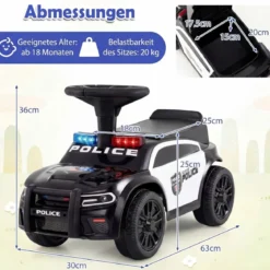 Polizei-Rutscher-Auto für Kleinkinder Rutschauto mit blinkenden Lichtern Musik Sirene Weiß