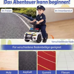 Polizei-Rutscher-Auto für Kleinkinder Rutschauto mit blinkenden Lichtern Musik Sirene Weiß