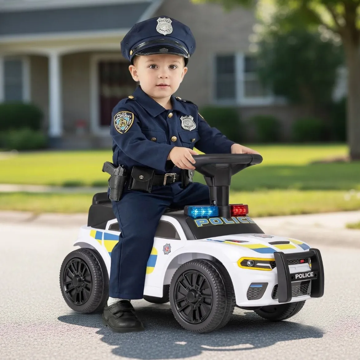 Polizei-Rutscher-Auto für Kleinkinder Rutschauto mit blinkenden Lichtern Musik Sirene Weiß