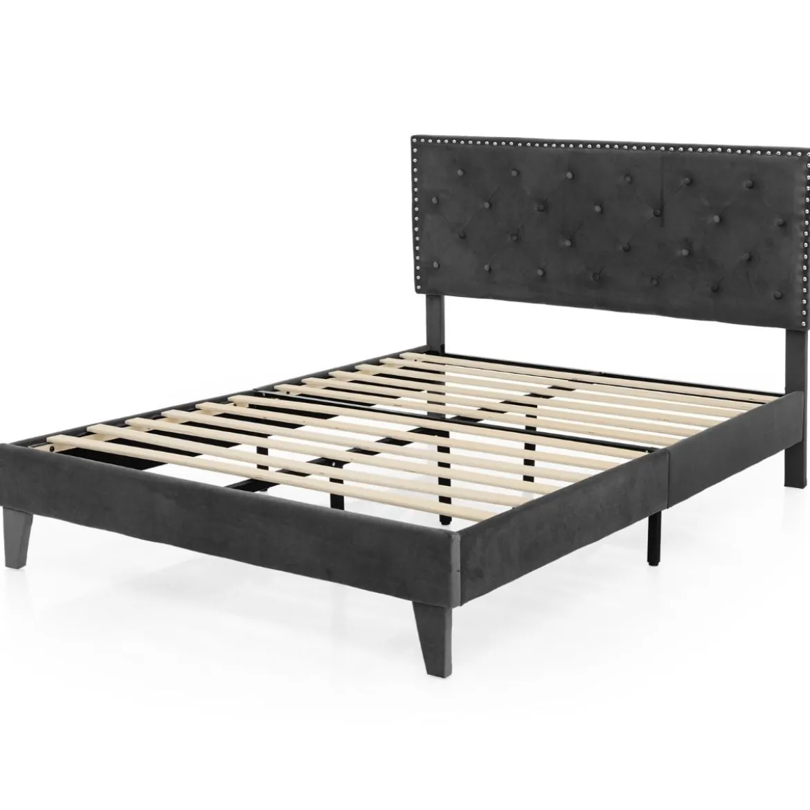 Polsterbett 200 x 140 cm Doppelbett mit Lattenrost & Kopfteil Gepolstertes Bettrahmen Grau Bettgestell bis 450 kg belastbar