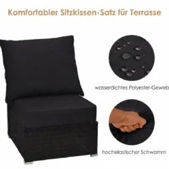 Polster für Gartenmöbel Sitzkissen 60 x 60 x 15 cm + Rückenlehne 60 x 40 x 20 cm Gartenstuhl Auflagen Schwarz