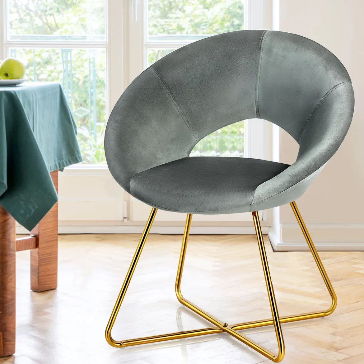 Polstersessel mit Metallbeinen Schminktisch Stuhl bis 120kg belastbar Wohnzimmerstuhl Grau