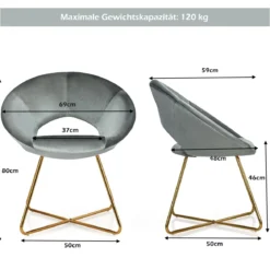 Polstersessel mit Metallbeinen Schminktisch Stuhl bis 120kg belastbar Wohnzimmerstuhl Grau