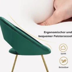 Polstersessel mit Metallbeinen Schminktisch Stuhl bis 120kg belastbar Wohnzimmerstuhl Grün