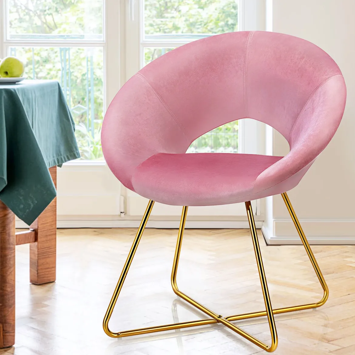 Polstersessel mit Metallbeinen Schminktisch Stuhl bis 120kg belastbar Wohnzimmerstuhl Rosa