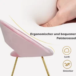 Polstersessel mit Metallbeinen Schminktisch Stuhl bis 120kg belastbar Wohnzimmerstuhl Rosa