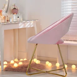 Polstersessel mit Metallbeinen Schminktisch Stuhl bis 120kg belastbar Wohnzimmerstuhl Rosa