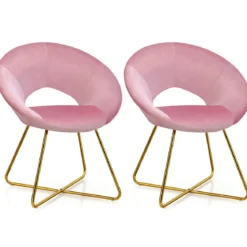Polstersessel mit Metallbeinen Schminktisch Stuhl bis 120kg belastbar Wohnzimmerstuhl Rosa