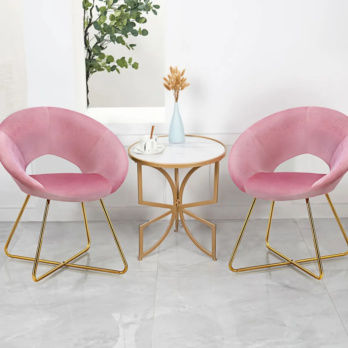 Polstersessel mit Metallbeinen Schminktisch Stuhl bis 120kg belastbar Wohnzimmerstuhl Rosa