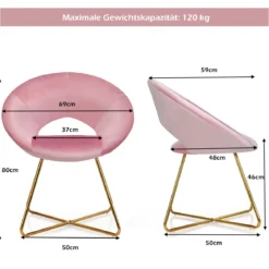 Polstersessel mit Metallbeinen Schminktisch Stuhl bis 120kg belastbar Wohnzimmerstuhl Rosa
