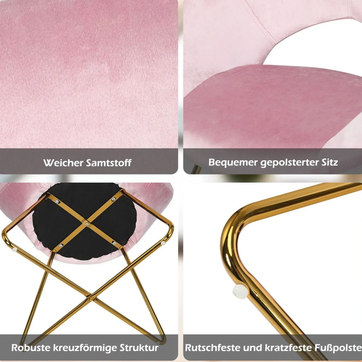 Polstersessel mit Metallbeinen Schminktisch Stuhl bis 120kg belastbar Wohnzimmerstuhl Rosa