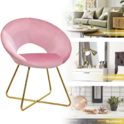 Polstersessel mit Metallbeinen Schminktisch Stuhl bis 120kg belastbar Wohnzimmerstuhl Rosa