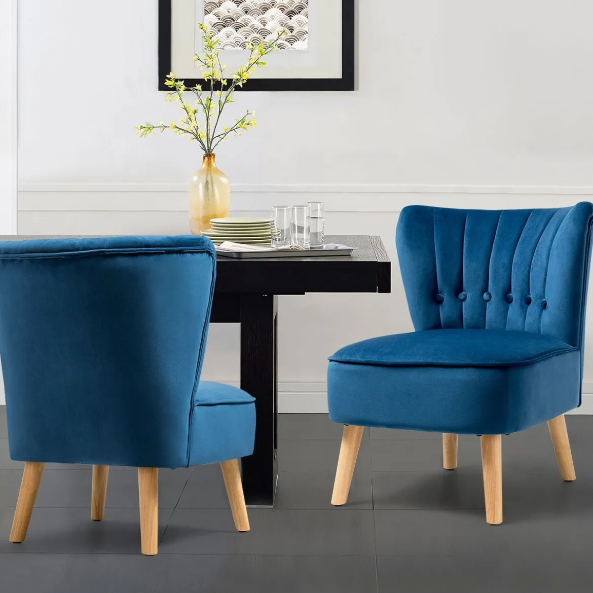 Polsterstuhl Esszimmerstuhl gepolstert Wohnzimmerstuhl Designerstuhl Akzentstuhl Blau