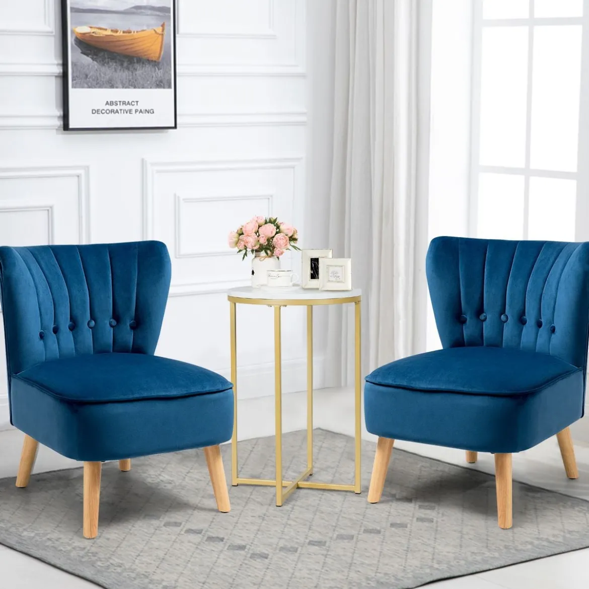 Polsterstuhl Esszimmerstuhl gepolstert Wohnzimmerstuhl Designerstuhl Akzentstuhl Blau