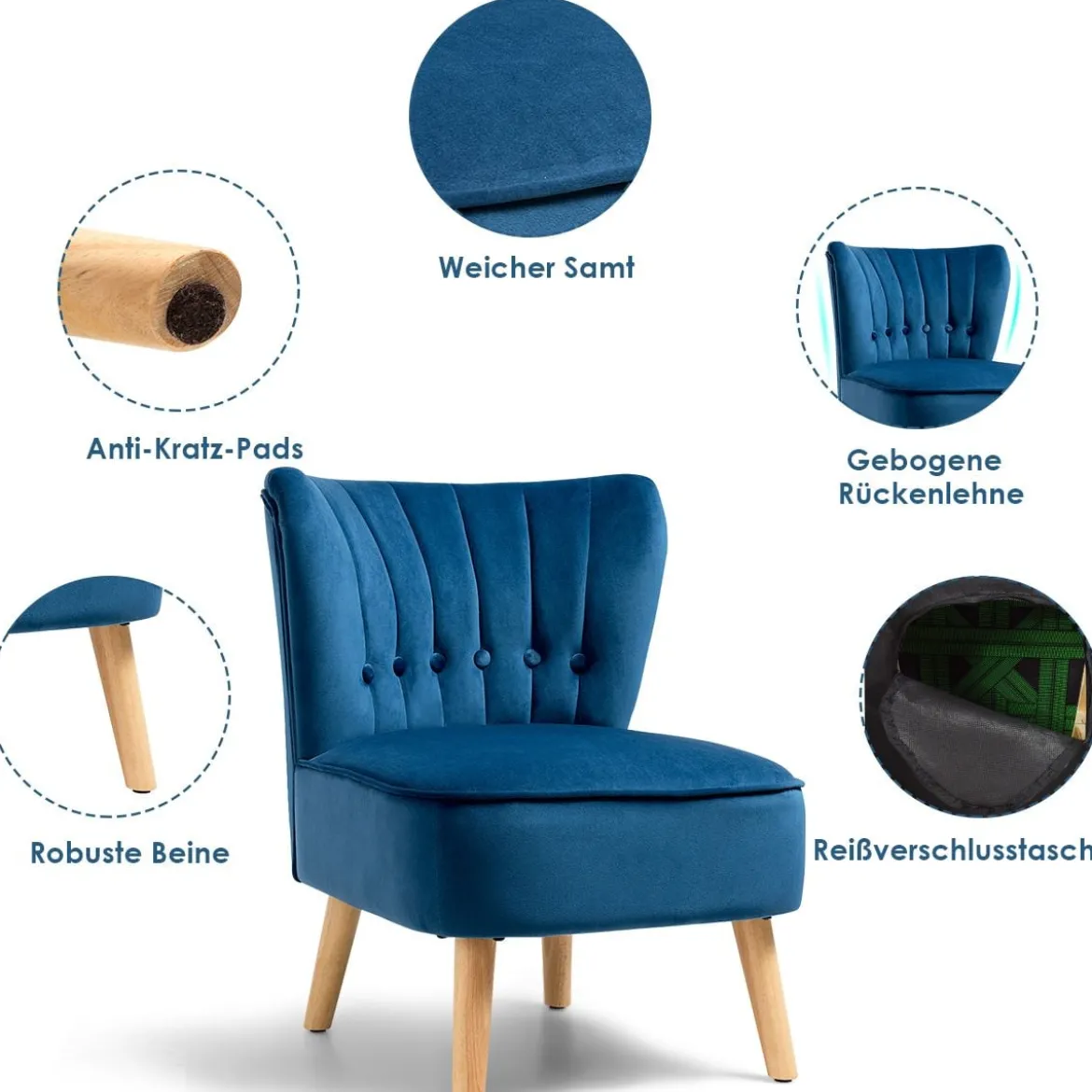 Polsterstuhl Esszimmerstuhl gepolstert Wohnzimmerstuhl Designerstuhl Akzentstuhl Blau
