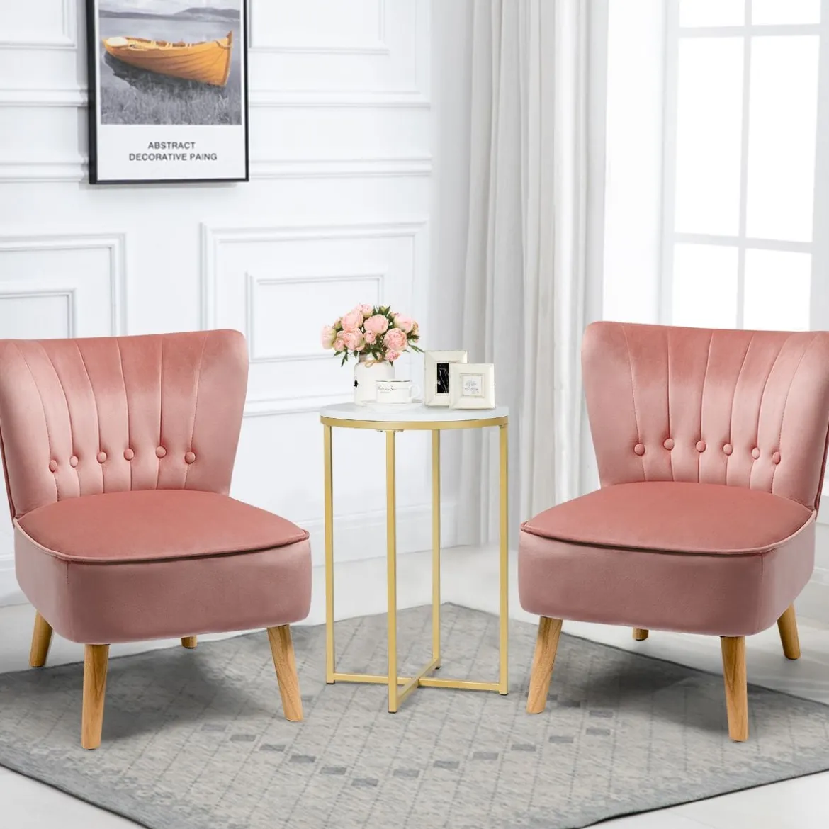 Polsterstuhl Esszimmerstuhl gepolstert Wohnzimmerstuhl Designerstuhl Akzentstuhl Rosa
