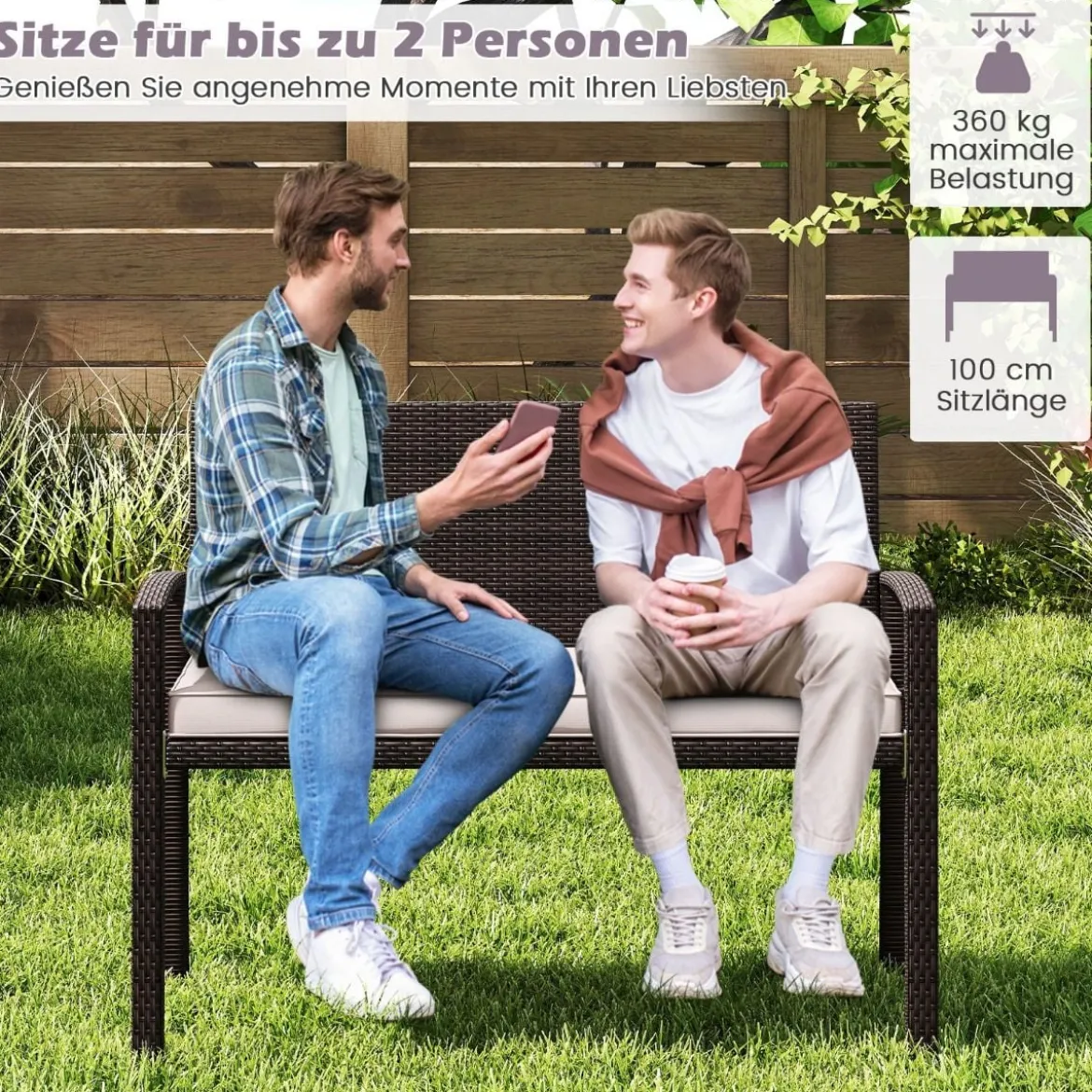 Polyrattan Gartenbank mit Sitzkissen Wetterfeste Balkontank bis 360 kg Belastbar Balkontank