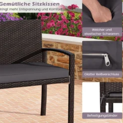 Polyrattan Gartenbank mit Sitzkissen Wetterfeste Balkontank bis 360 kg Belastbar Balkontank
