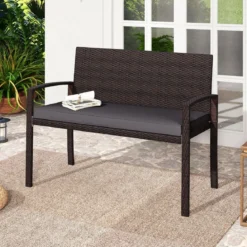 Polyrattan Gartenbank mit Sitzkissen Wetterfeste Balkontank bis 360 kg Belastbar Balkontank