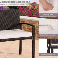 Polyrattan Gartenbank mit Sitzkissen Wetterfeste Balkontank bis 360 kg Belastbar Balkontank