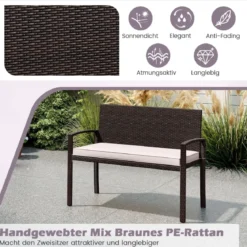 Polyrattan Gartenbank mit Sitzkissen Wetterfeste Balkontank bis 360 kg Belastbar Balkontank